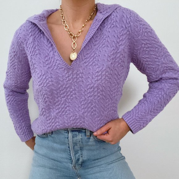 Lavender Chunky Knit Polo Sweater - Picture 4 of 7